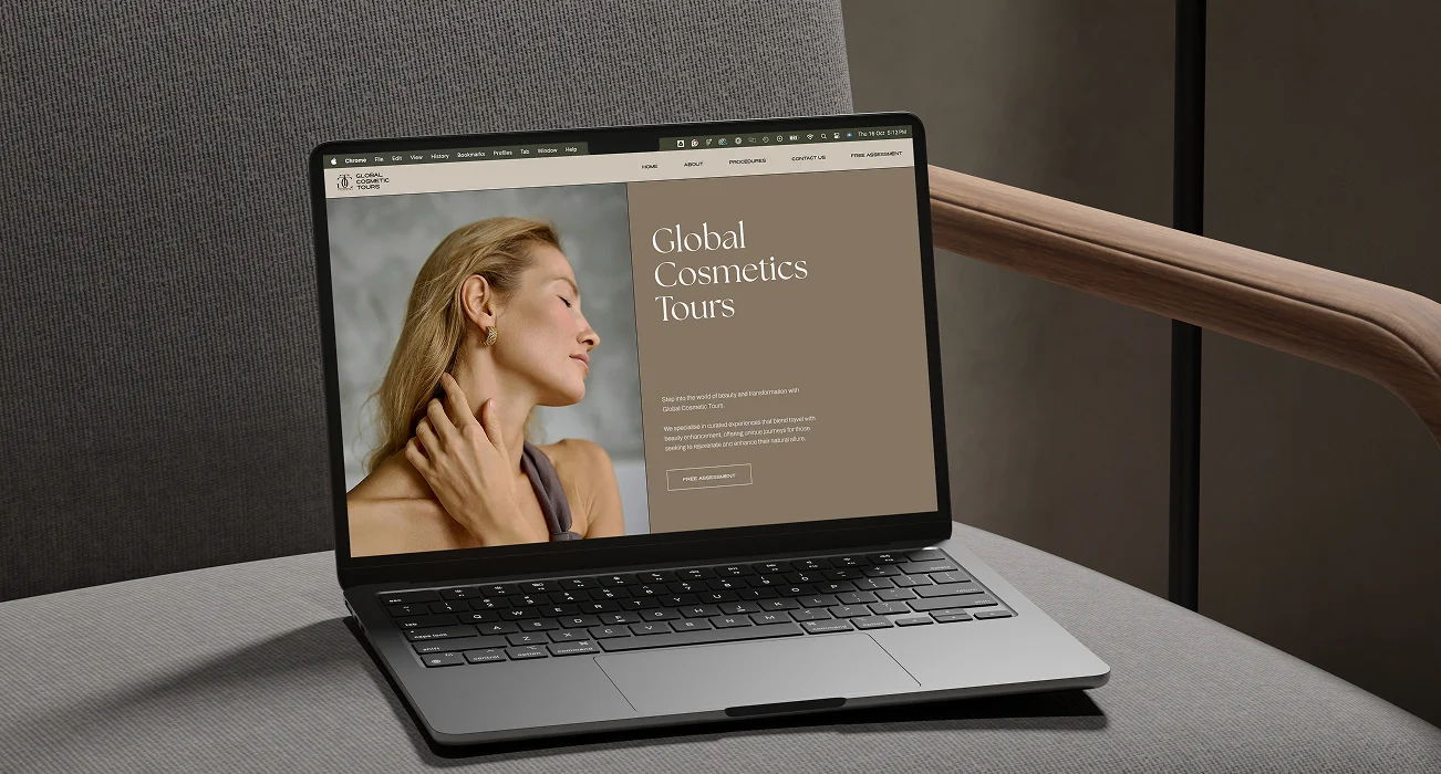 Beauty and cosmetics website mockup displayed on desktop and mobile screens, showing product pages and brand content.