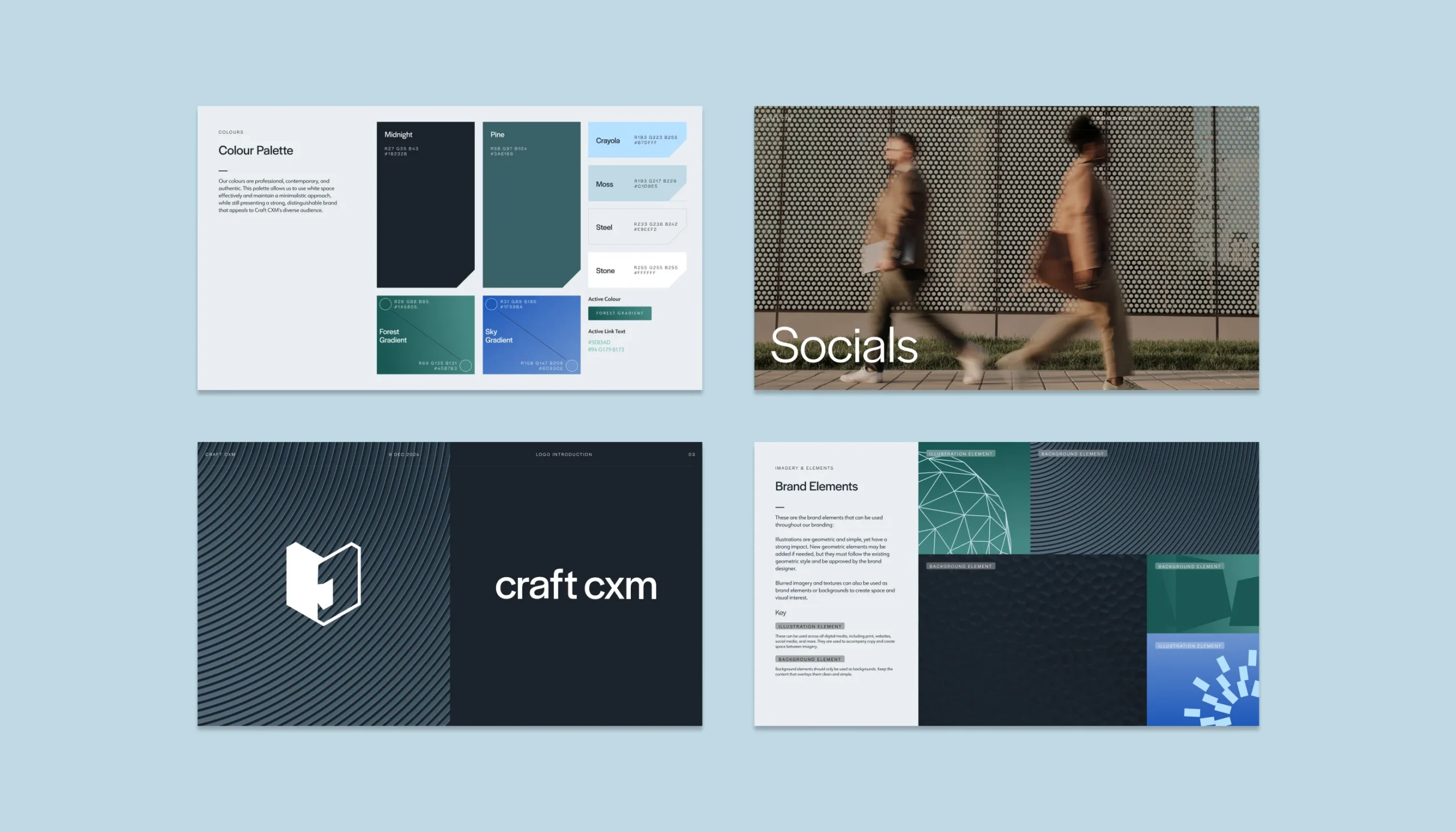 Creative branding process showing concept development, visual direction, and identity design.