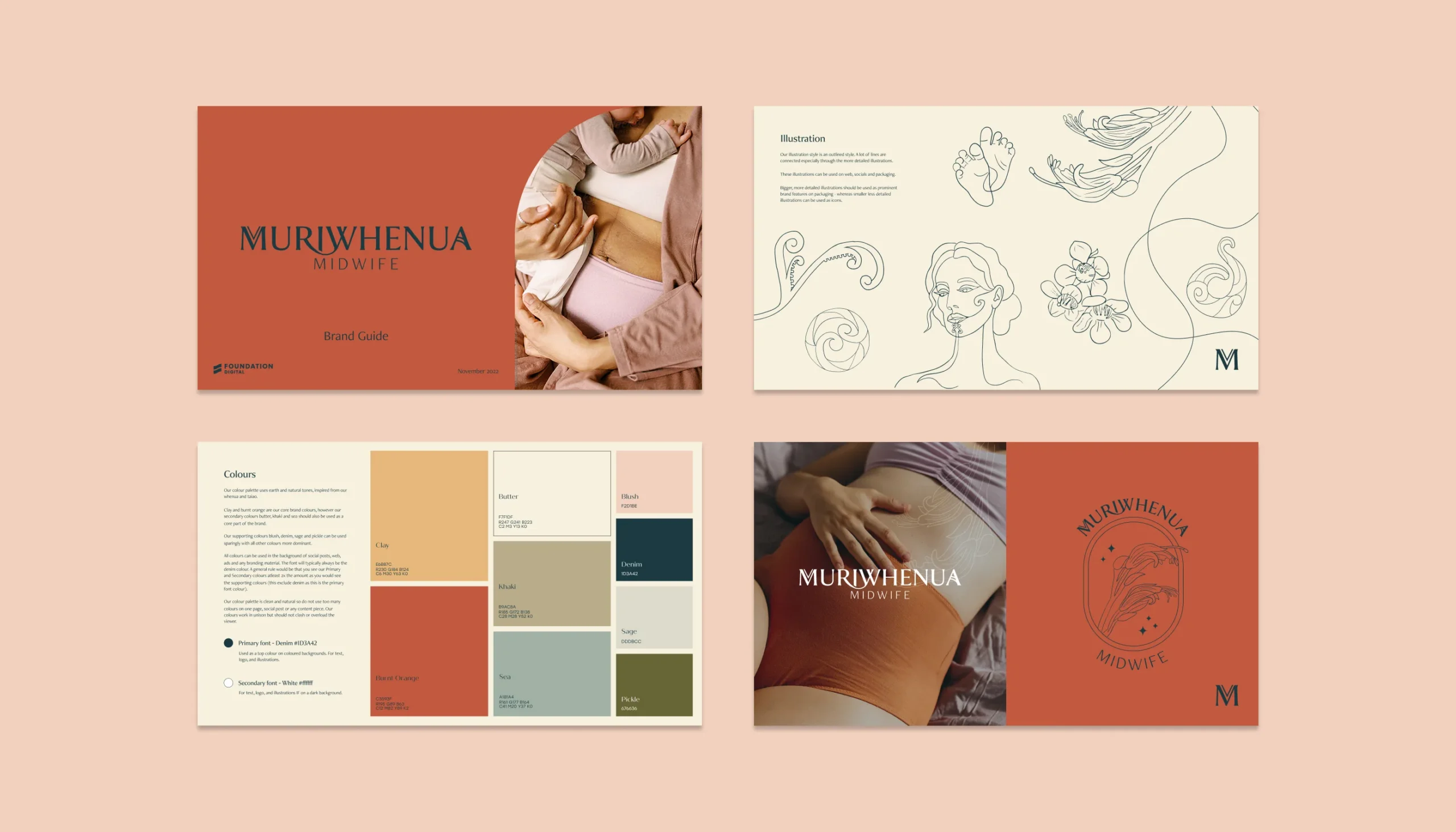 Brand identity design created for a new business, including logo, colour palette, and supporting visuals.