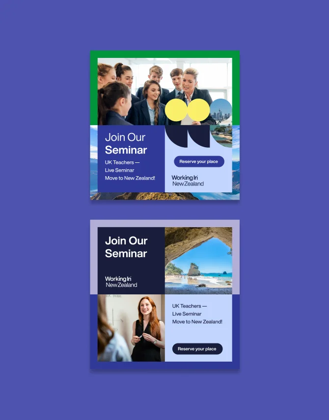 Digital advertising campaign design shown across multiple online platforms, including social media and web placements.
